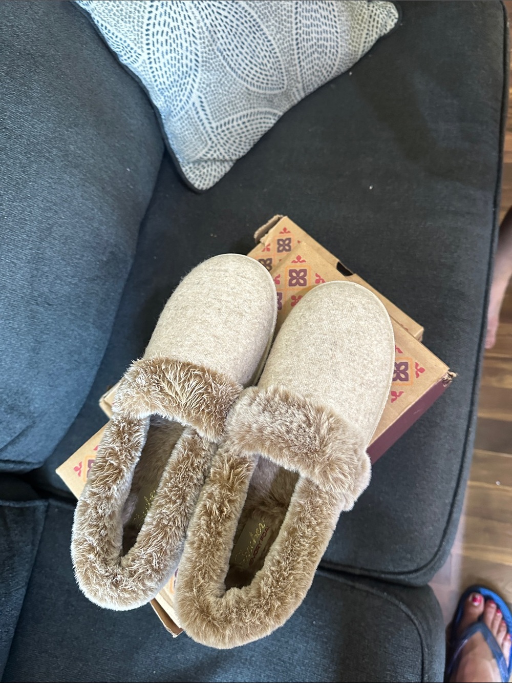Skechers Women's Tan Furry Slip-On Flats